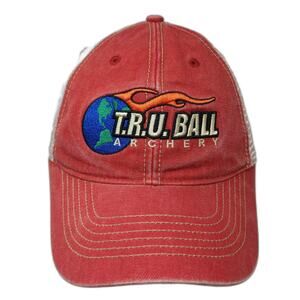 Legacy Trucker Hat Red Beige One Size T.R.U. Ball Archery Embroidered Snapback